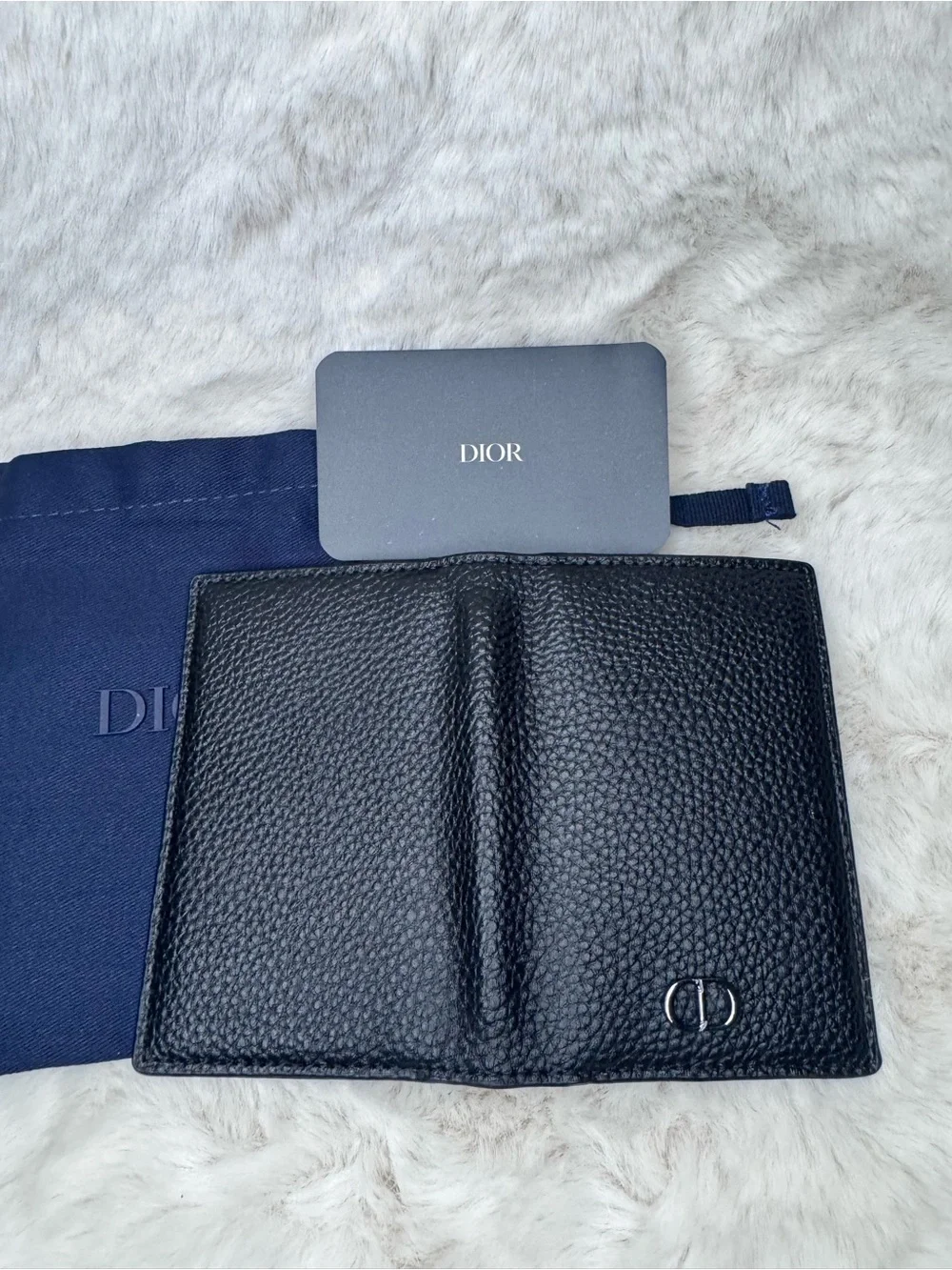 Dior Black Pebbled Leather Bifold Card Wallet with Silver CD ‼️No Box‼️